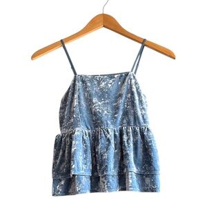 American Eagle Women’s Sz Xs Blue Velvet Tiered Babydoll Top